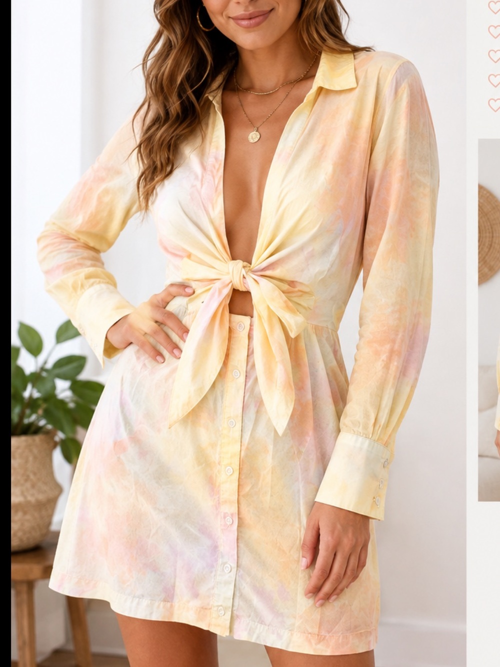 L’Academie Pastel Watercolor Tie-Front Shirt Dress Revolve
